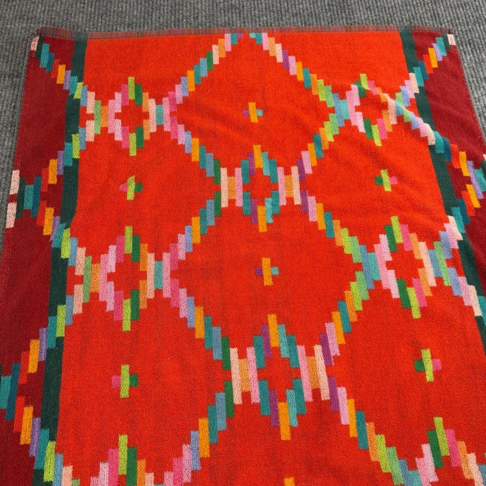 Vtg 70s 80s Royal Terry Bath Towel Southwestern Geometric Red Rainbow Brazil